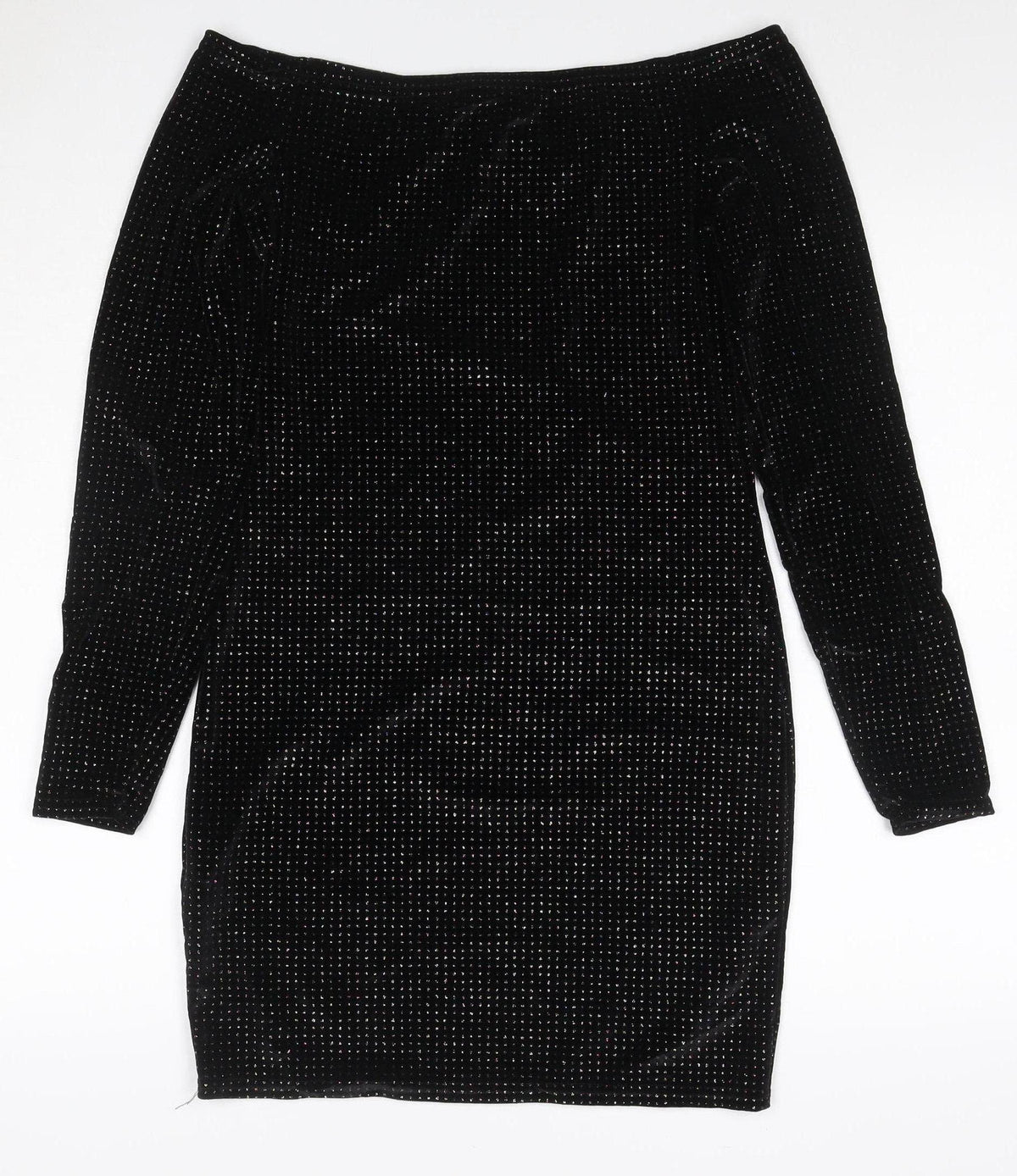 Quiz Women’s Black Glitter Velour Off Shoulder Bodycon Dress UK 12