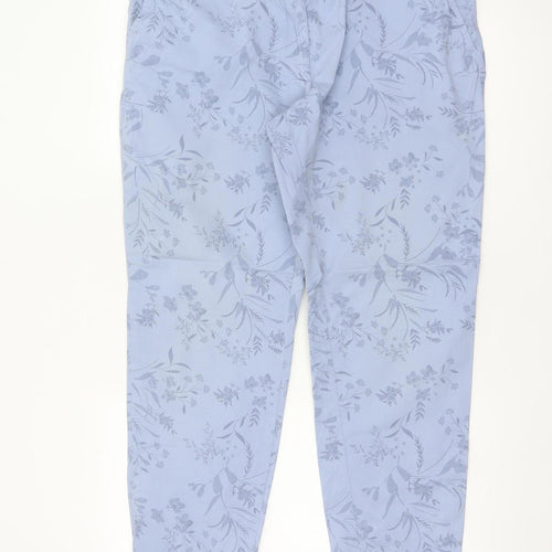 M&S Women Blue Floral Slim Tapered Chino Trousers UK 16 Short