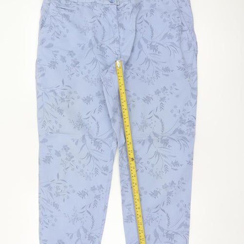 M&S Women Blue Floral Slim Tapered Chino Trousers UK 16 Short