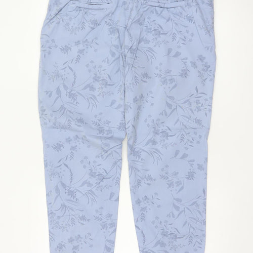 M&S Women Blue Floral Slim Tapered Chino Trousers UK 16 Short