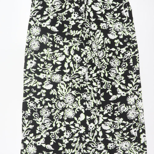 Marks and Spencer Women Black Floral Wide Leg Trousers UK 12 Long