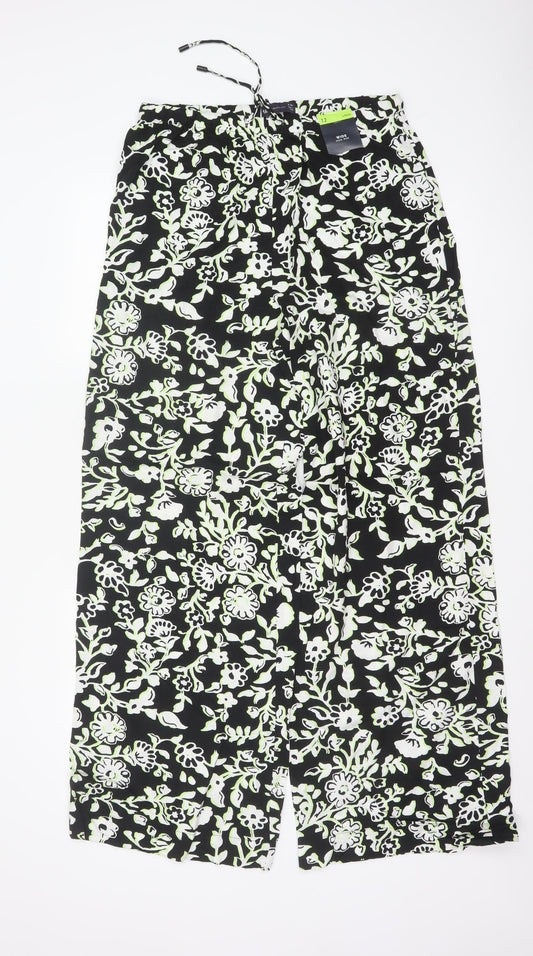 Marks and Spencer Women Black Floral Wide Leg Trousers UK 12 Long
