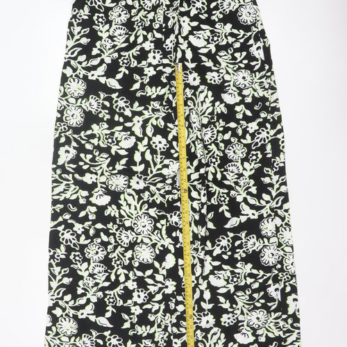 Marks and Spencer Women Black Floral Wide Leg Trousers UK 12 Long