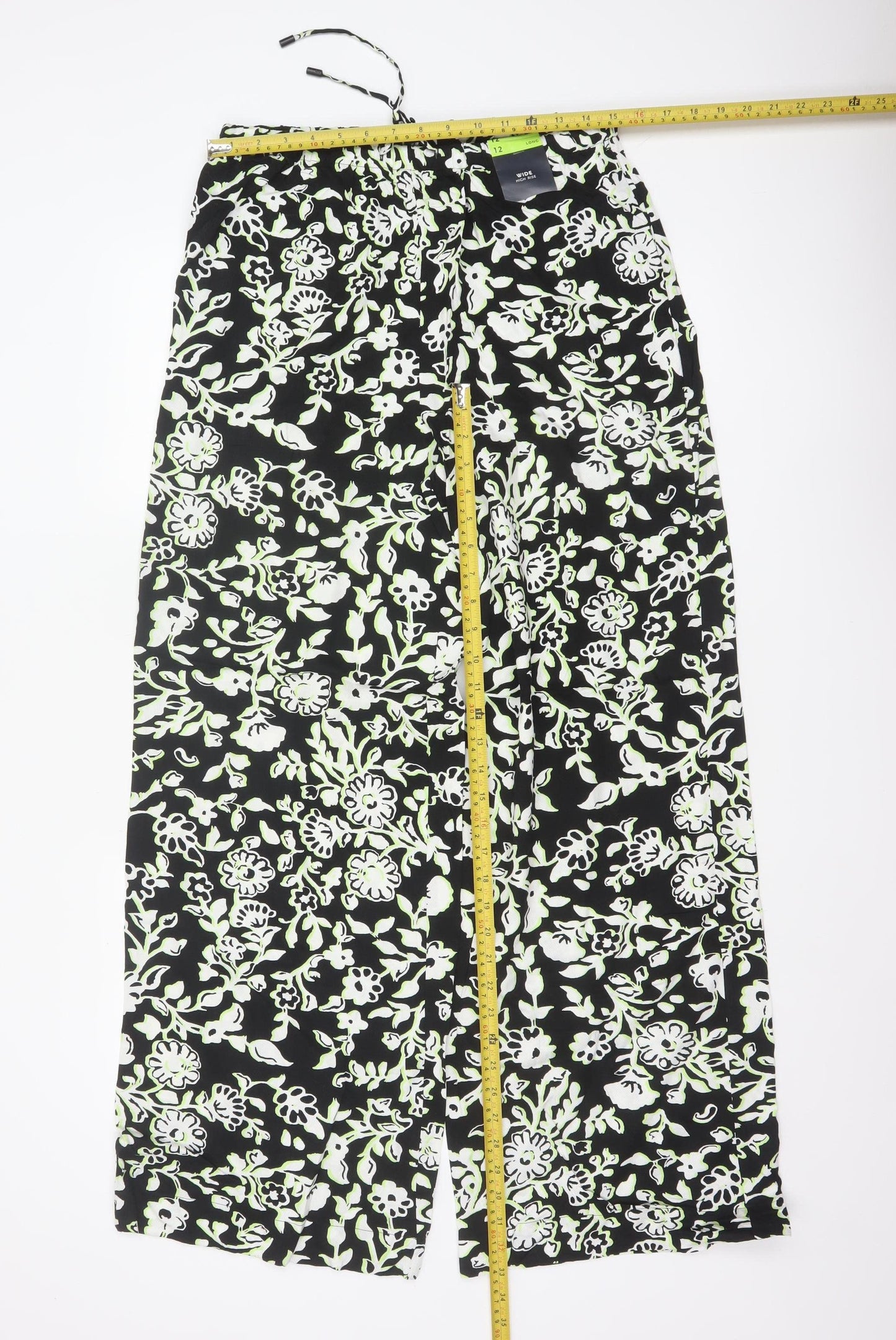 Marks and Spencer Women Black Floral Wide Leg Trousers UK 12 Long