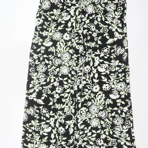 Marks and Spencer Women Black Floral Wide Leg Trousers UK 12 Long