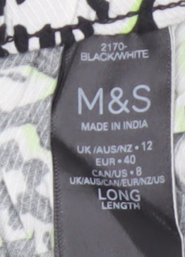 Marks and Spencer Women Black Floral Wide Leg Trousers UK 12 Long