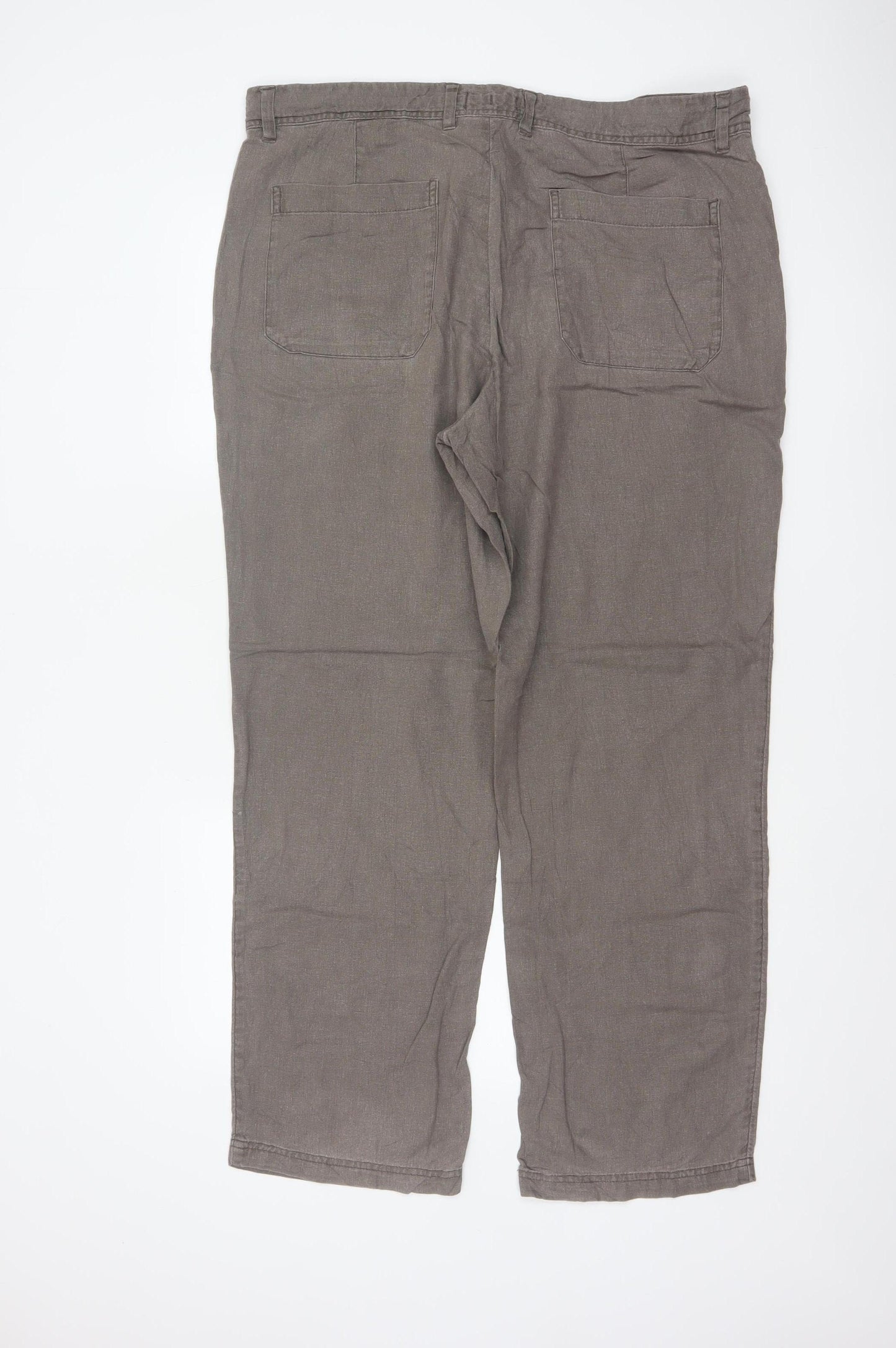 M&S Men’s Brown Linen Blend Regular 38W 31L Straight Trousers