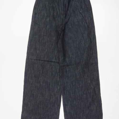 Marks & Spencer Women's Blue Size 8 Long Wide Leg Linen Trousers