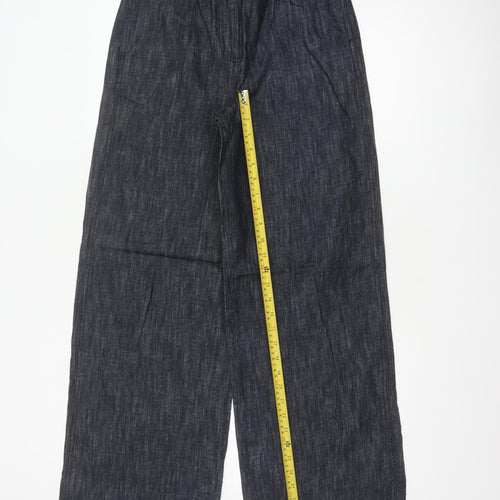 Marks & Spencer Women's Blue Size 8 Long Wide Leg Linen Trousers