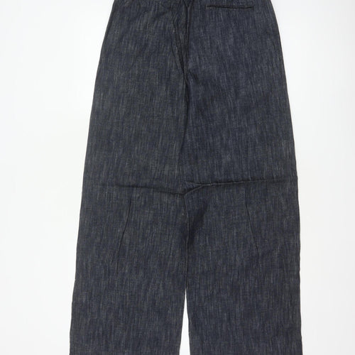 Marks & Spencer Women's Blue Size 8 Long Wide Leg Linen Trousers