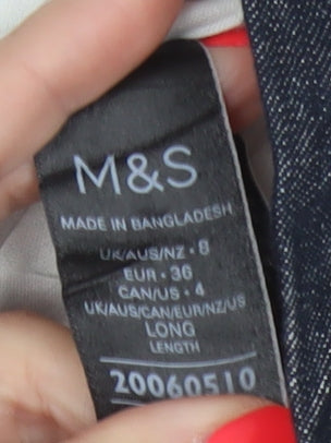 Marks & Spencer Women's Blue Size 8 Long Wide Leg Linen Trousers