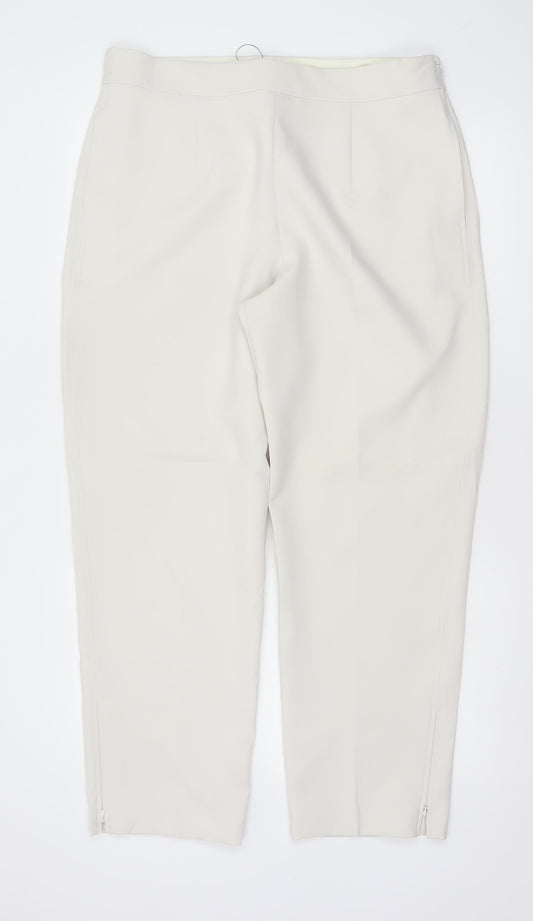 Marks & Spencer Women Ivory Size 16 Regular Tapered Ankle Zip Trousers