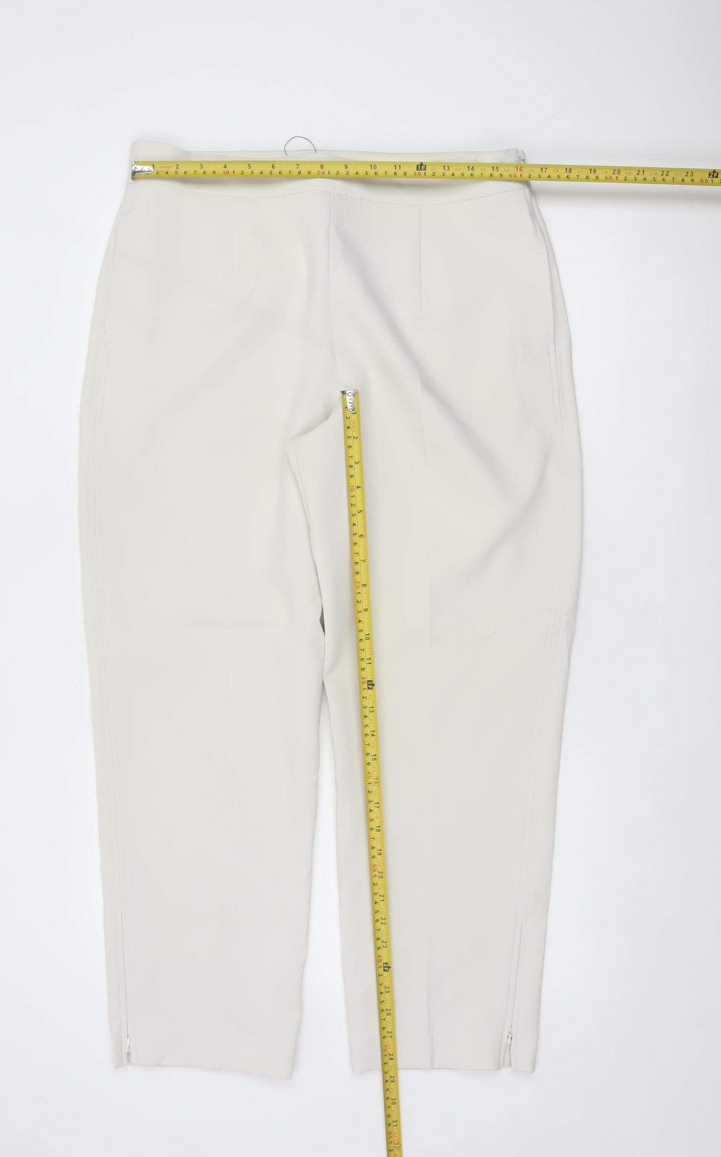 Marks & Spencer Women Ivory Size 16 Regular Tapered Ankle Zip Trousers
