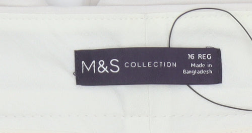 Marks & Spencer Women Ivory Size 16 Regular Tapered Ankle Zip Trousers