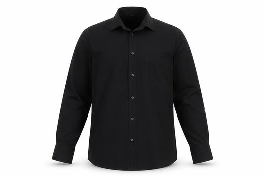 Front view of Scott & Taylor Men’s Black 15.5 Easy Care Long Sleeve Button-Up Shirt
