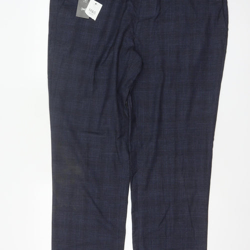 Marks and Spencer Men’s Blue Check Regular Fit Dress Trousers 40 33