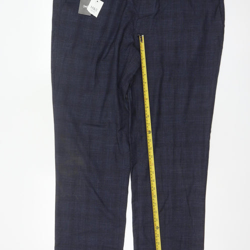 Marks and Spencer Men’s Blue Check Regular Fit Dress Trousers 40 33