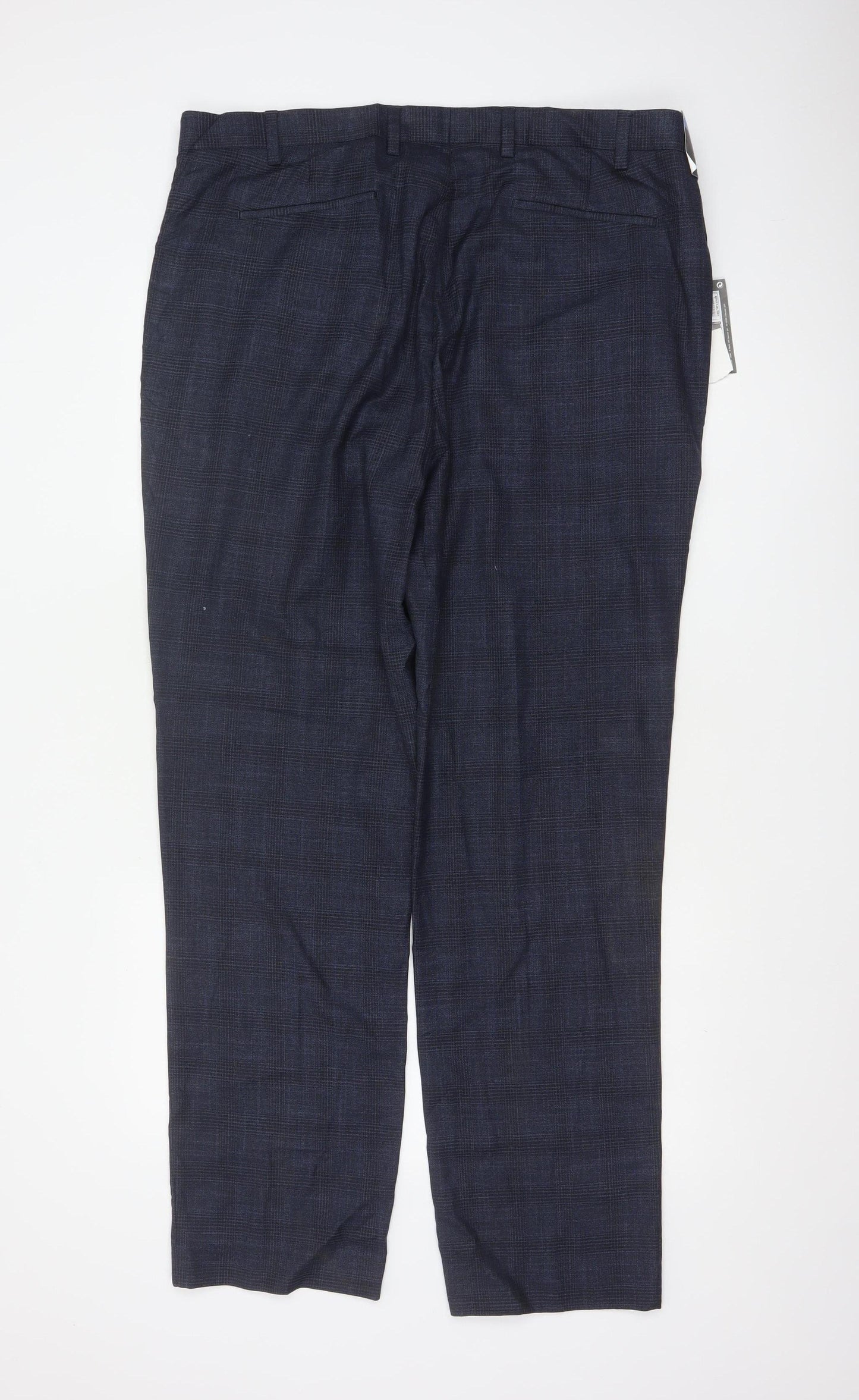 Marks and Spencer Men’s Blue Check Regular Fit Dress Trousers 40 33