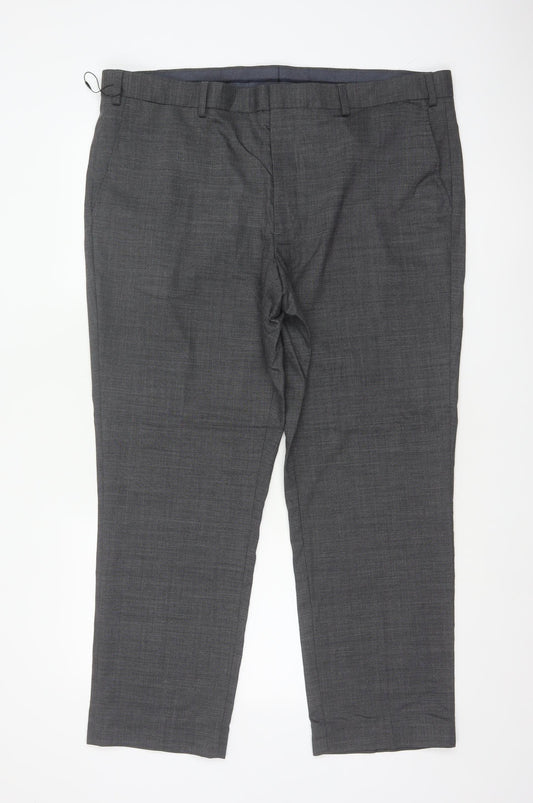 Marks & Spencer Men Grey 42 Short Regular Fit Wool Dress Trousers