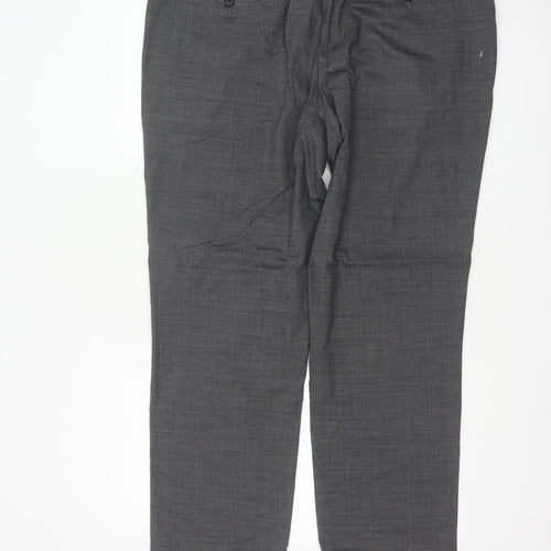 Marks & Spencer Men Grey 42 Short Regular Fit Wool Dress Trousers