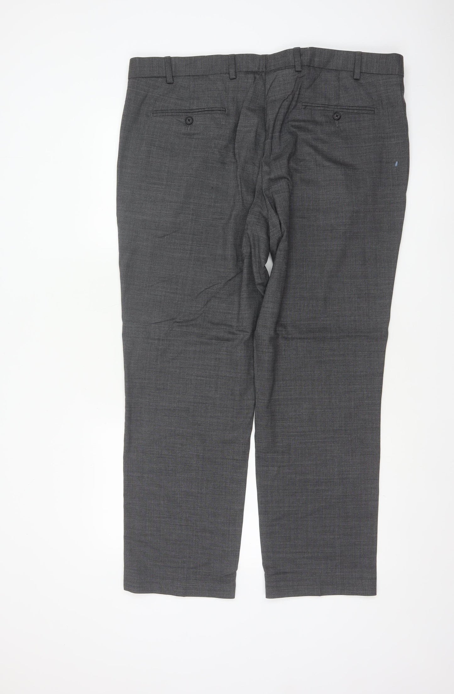 Marks & Spencer Men Grey 42 Short Regular Fit Wool Dress Trousers