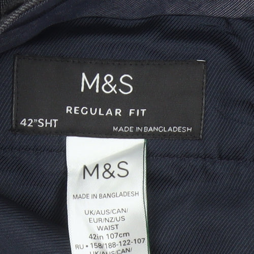 Marks & Spencer Men Grey 42 Short Regular Fit Wool Dress Trousers