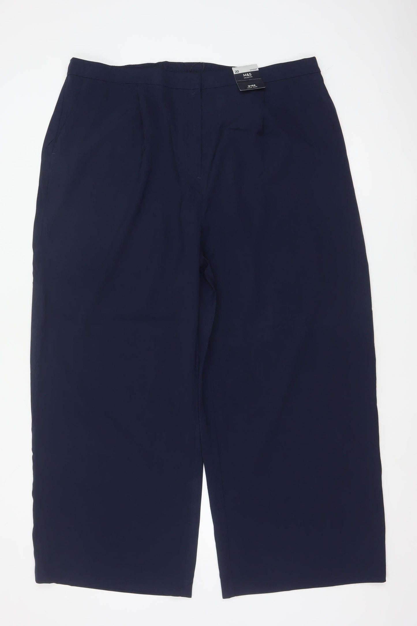 Marks & Spencer Women Blue Size 20 Short Wide Leg Stretch Trousers