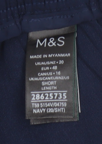 Marks & Spencer Women Blue Size 20 Short Wide Leg Stretch Trousers