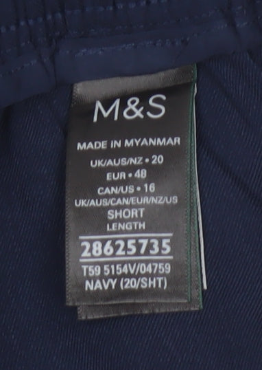 Marks & Spencer Women Blue Size 20 Short Wide Leg Stretch Trousers