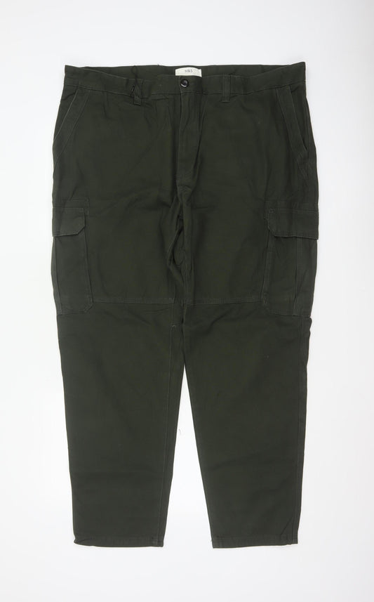 Marks and Spencer Men Green 44 Cargo Trousers 44W 31L Cotton