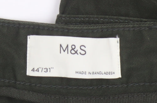 Marks and Spencer Men Green 44 Cargo Trousers 44W 31L Cotton
