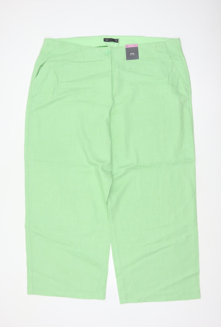 Marks and Spencer Women Green Size 22 Short Wide Leg High Rise Linen Trousers