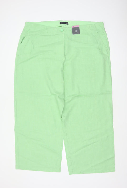 Marks and Spencer Women Green Size 22 Short Wide Leg High Rise Linen Trousers