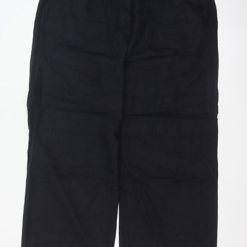 Marks and Spencer Women Black UK 22 Short High Rise Wide Leg Linen Trousers