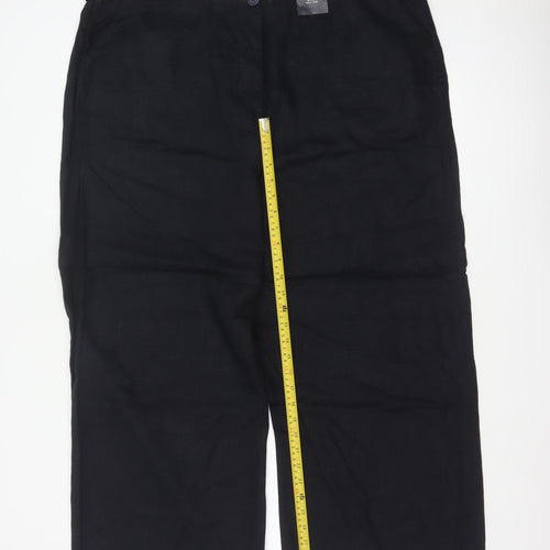 Marks and Spencer Women Black UK 22 Short High Rise Wide Leg Linen Trousers