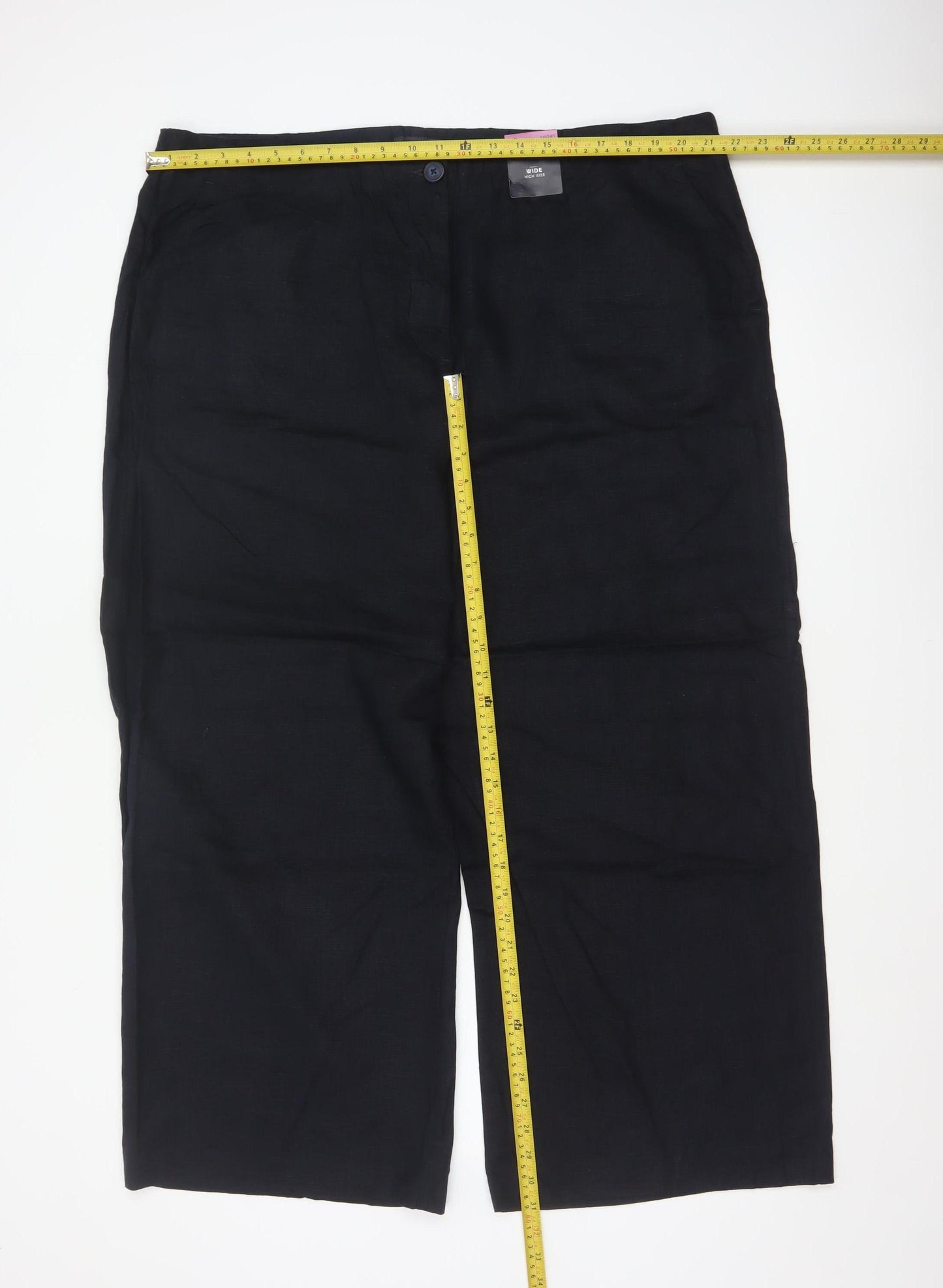 Marks and Spencer Women Black UK 22 Short High Rise Wide Leg Linen Trousers