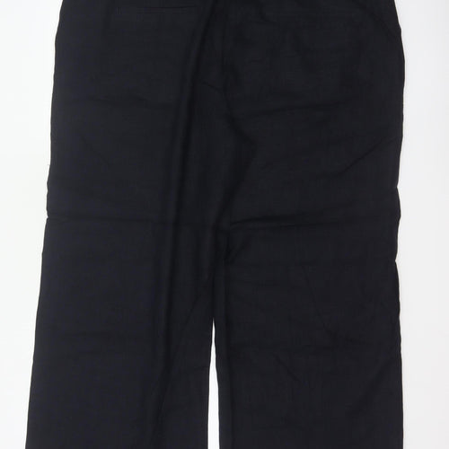 Marks and Spencer Women Black UK 22 Short High Rise Wide Leg Linen Trousers