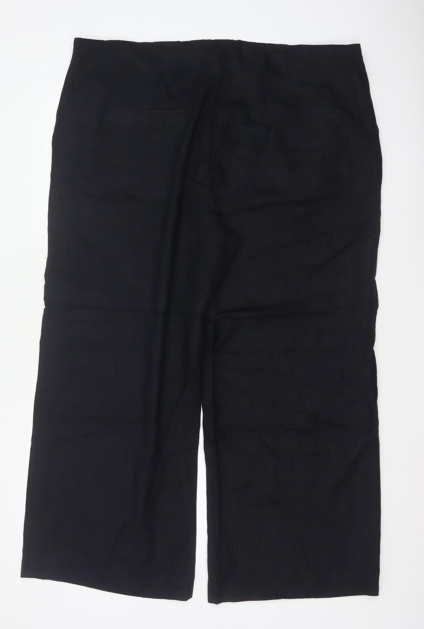 Marks and Spencer Women Black UK 22 Short High Rise Wide Leg Linen Trousers