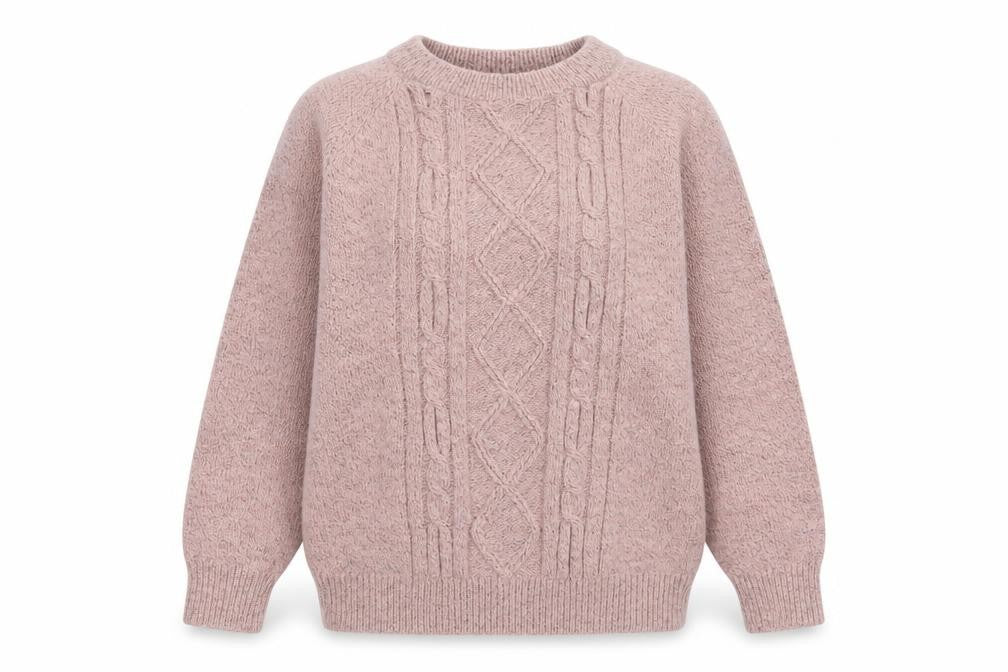 Damart Women Pink UK 14 Cable Knit Crew Neck Pullover Jumper