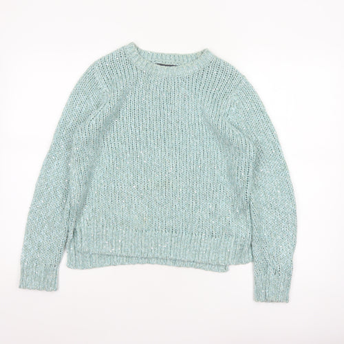 M&S Women’s Blue Size 10 Chunky Knit Glitter Raglan Jumper