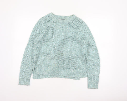 M&S Women’s Blue Size 10 Chunky Knit Glitter Raglan Jumper