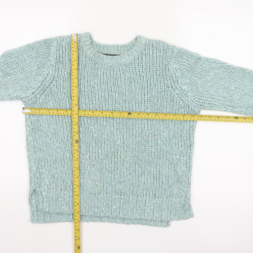 M&S Women’s Blue Size 10 Chunky Knit Glitter Raglan Jumper