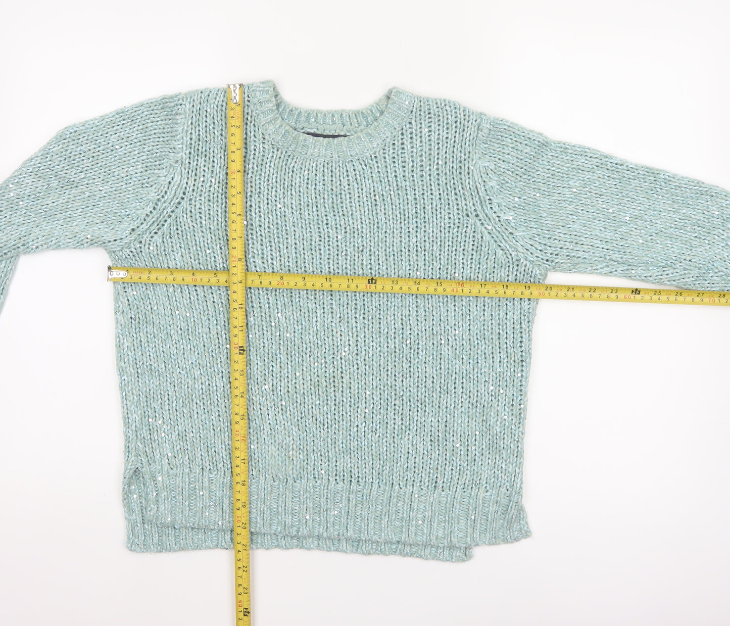 M&S Women’s Blue Size 10 Chunky Knit Glitter Raglan Jumper