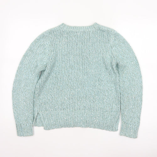 M&S Women’s Blue Size 10 Chunky Knit Glitter Raglan Jumper