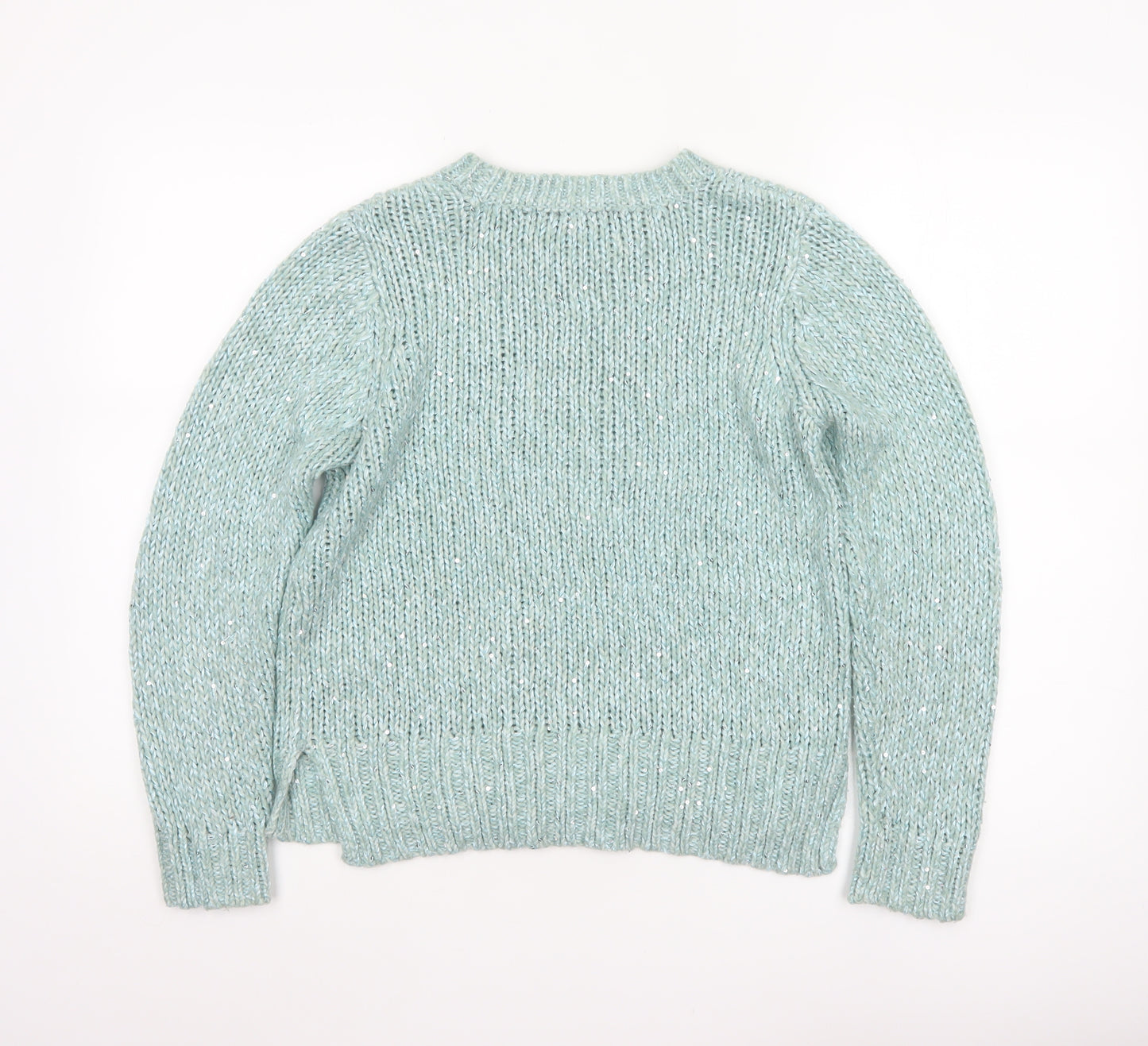 M&S Women’s Blue Size 10 Chunky Knit Glitter Raglan Jumper