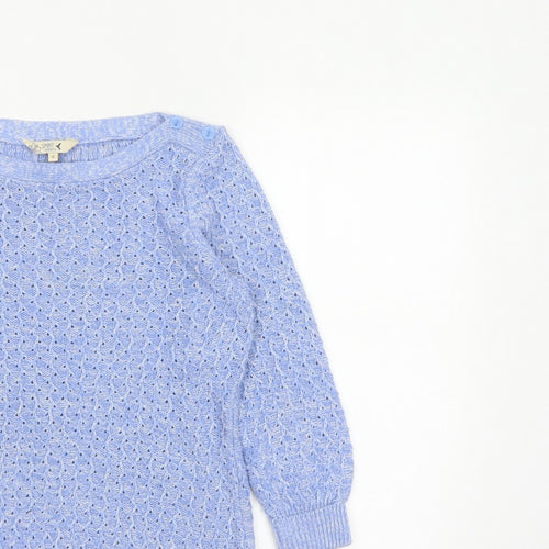 Spirit at M&Co Women Blue Size 12 Open Knit Button Shoulder Jumper