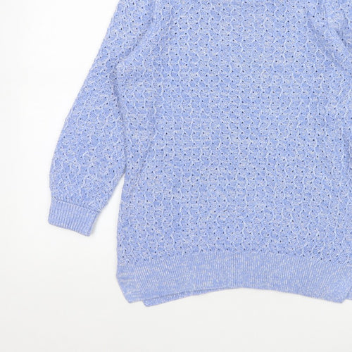 Spirit at M&Co Women Blue Size 12 Open Knit Button Shoulder Jumper