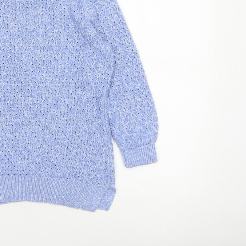 Spirit at M&Co Women Blue Size 12 Open Knit Button Shoulder Jumper