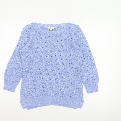 Spirit at M&Co Women Blue Size 12 Open Knit Button Shoulder Jumper