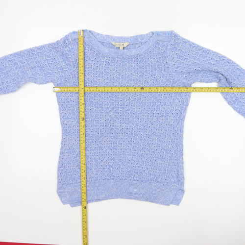 Spirit at M&Co Women Blue Size 12 Open Knit Button Shoulder Jumper